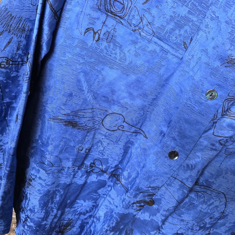 Chico's Shirt Women's Size 1 (US Medium) Blue Black Accents Monkey Elephant Silk - Picture 4 of 9
